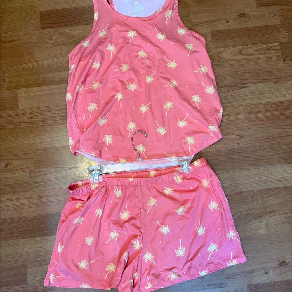 Coral Palm Tree Print Pajama Set NWOT